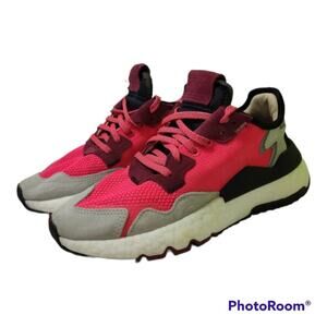 Adidas Nite Jogger EE6441 Gray Red Lace Up Running Shoes Size 5 kids Women 7